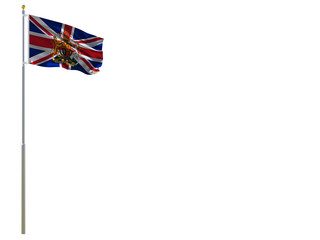 UK United Kingdom flag Isolated Silk waving flag with emblem lion and horse with shield of UK Great Britain and Northern Ireland England with a flagpole on a white background 3D illustration