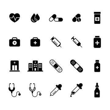 Medical Flat Icons Set. Pharmacy signs and symbols in vector format.