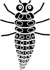 Stylized cartoon larva of ladybird on white background