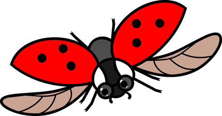 Flying cartoon ladybird on white background