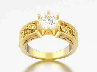 3D illustration gold engagement wedding decorative ornament diamond ring