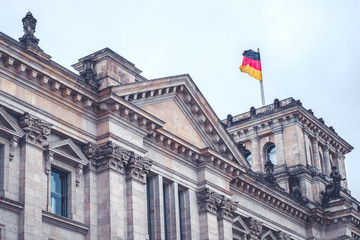 Fototapeta na wymiar Reichstag building exterior - historic facade detail of the Reichstag , Berlin