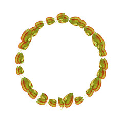 simple double wreath of bright watercolor green leaves with red divorces isolated on white background