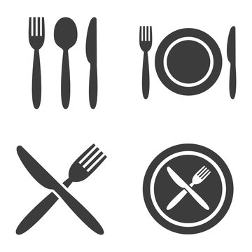Plate, fork, spoon and knife icons.