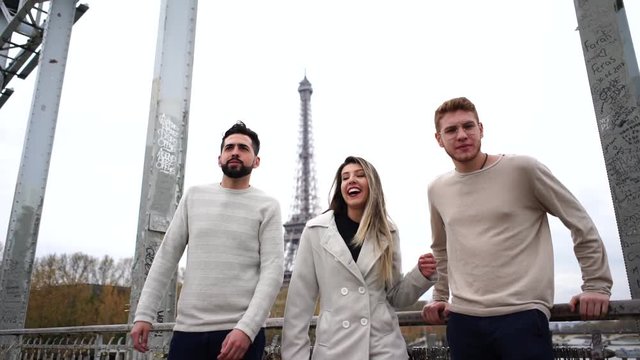 Three friends having fun in Paris