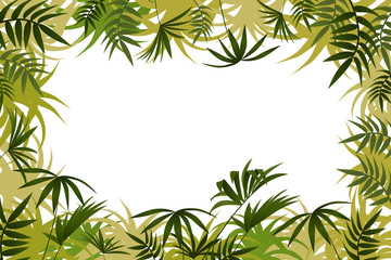 Frame tropical jungle. Stylized plants and leaves. Vector illustration.