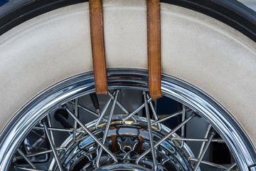 The ancient spare wheel of an old car