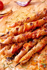 Fresh and crispy rustic pork belly grill sticks