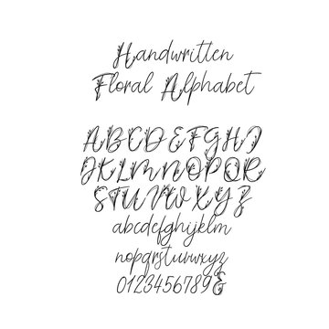 Calligraphy Alphabet. Exclusive Floral Letters. Decorative handwritten brush font for Wedding Monogram, Logo, Invitation