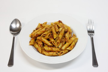 penne pasta with tomato sauce and parmesan