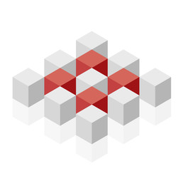 Fototapeta premium Abstract cube vector shape reminiscent of technological development, nanotechnology component. Isometric brand of scientific institution, research center, laboratories. Minimalistic block shape