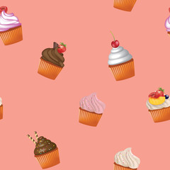 Cupcake seamless pattern, vector