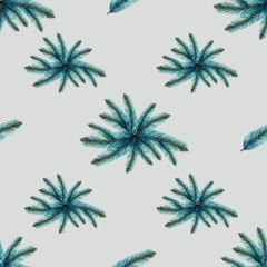 light gray purple seamless watercolor pattern texture background with blue branches of pine fir trees winter Christmas tree composition