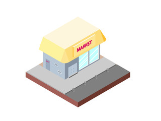 Market building in isometric projection necessary creative designers for web projects. Isometric shop building.