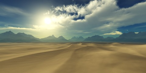 Fototapeta na wymiar desert at sunset, sand and sun, sandy desert under the sky, 
