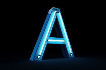 Neon light alphabet 3d rendering