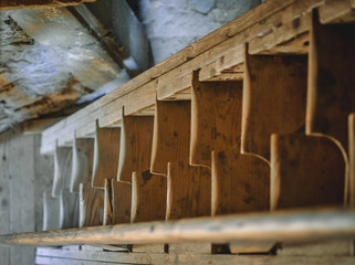Elements of the architecture of the old building. Close-up
