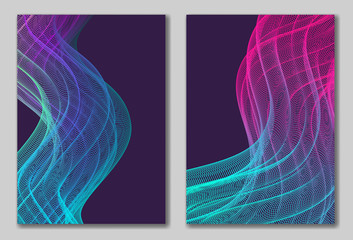 Abstract backgrounds set with bright gradient vertical wavy line. Elegant contrast wallpaper with neon blue and pink fluid blend elements for banner, brochure design