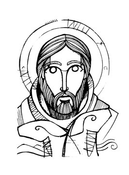 Jesus Christ Good Shepherd pencil illustration