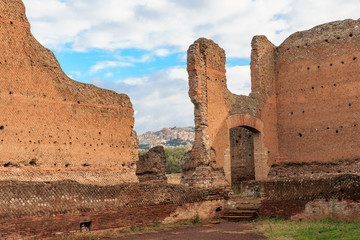 Italy, Central Italy, Lazio, Tivoli. Hadrian's Villa. UNESCO world heritage site. The Grand Thermae ruins.