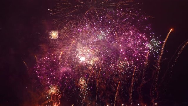 Professional video of fireworks show in 4K slow motion 60fps