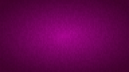 Abstract background of zeros ad ones in purple colors.