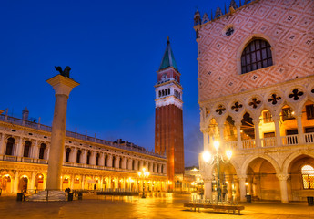 Scenic view of Piazza San Marco at night, Venice, Italy