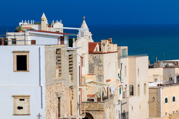Italy, Foggia, Apulia, SE Italy, Gargano National Park,  Vieste. Old town of Vieste cityscape with...