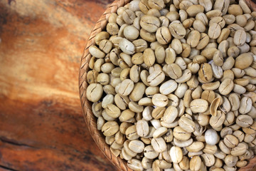 fresh coffee beans in wicker basket