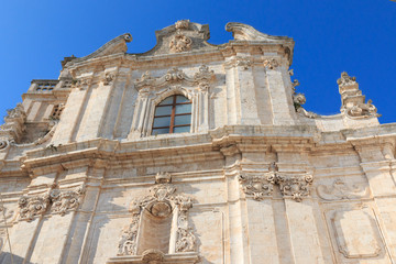 Italy, SE Italy, Brindisi, region of Apulia, Ostuni.  Duomo di Ostuni; Basilica concattedrale di Santa Maria Assunta.  Exterior.