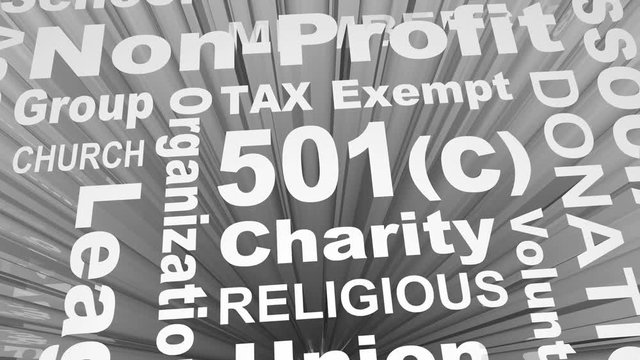 501c Tax Exempt Group Organization Entity Charity Church Word Collage 3d Render Animation