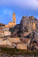 Fototapeta premium Italy, Southern Italy, Region of Basilicata, Province of Matera, Matera. The town lies in a small canyon carved out by the Gravina.