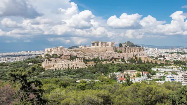 daytime acropolis time lapse with clouds above