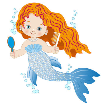 A small mermaid with a mirror and a comb