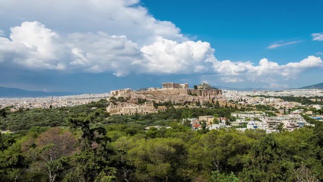 daytime acropolis time lapse with clouds above