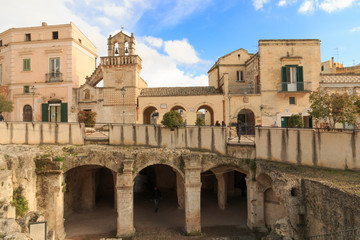 Fototapeta premium Italy, Southern Italy, Region of Basilicata, Province of Matera, Matera. Small cobblestone streets and arched paths.