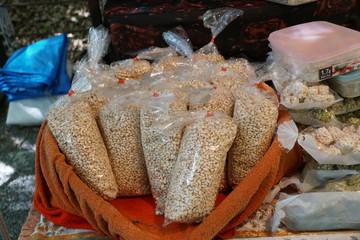 Aichi,Japan-May 11,2018: Japanese typical snack, puffed rice or rice puff or pon-gashi, sold at a stand in Atsuta Shinto Shrine