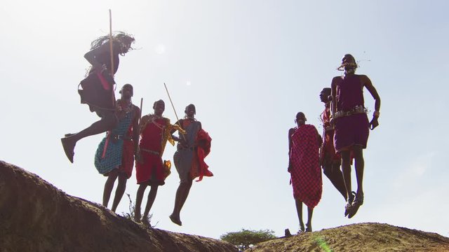 Maasai people performing a jumping dance