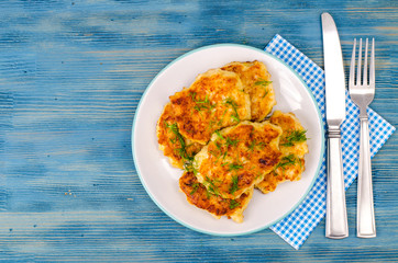 Plate with meat fritters, cutlets