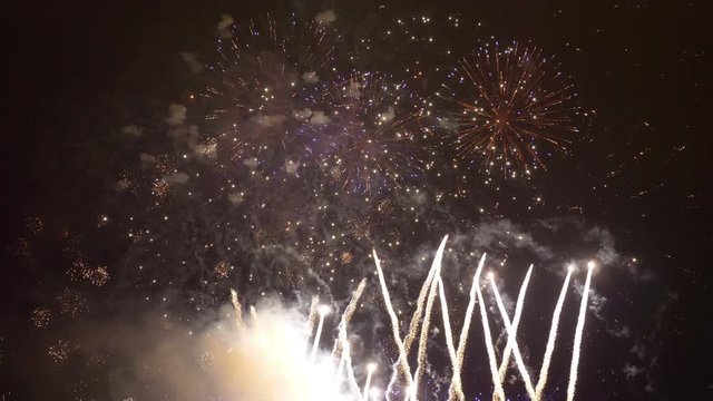 Professional video of fireworks show in 4K slow motion 60fps