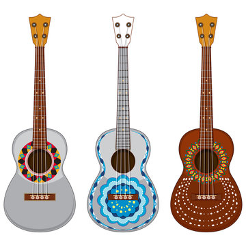 Decorated Guitar on White Background