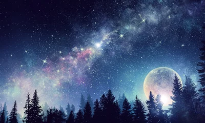 Afwasbaar Fotobehang Volle maan Full moon in night starry sky