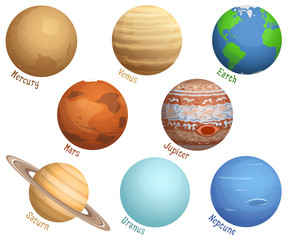 Vector illustration of the eight planets in the Solar System.
