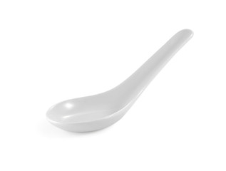 White empty ceramic spoon for soup on white background