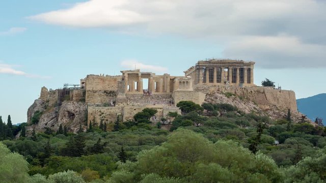daytime acropolis time lapse with clouds above