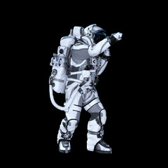 Astronaut in darkness. Mixed media