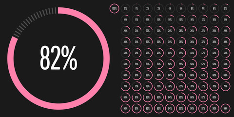 Set of circle percentage diagrams from 0 to 100 ready-to-use for web design, user interface (UI) or infographic - indicator with pink