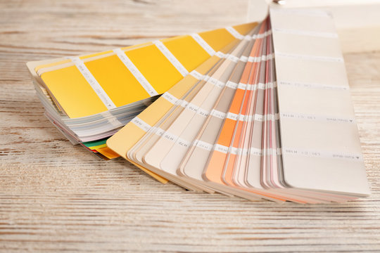 Color palette samples on wooden background