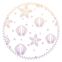 seal stamp with seashell and sea stars pattern over white background, vector illustration