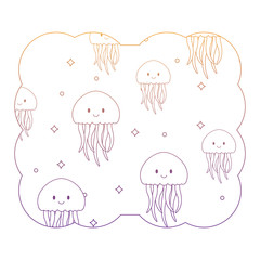 decorative frame with cute jellyfish pattern over white background, vector illustration